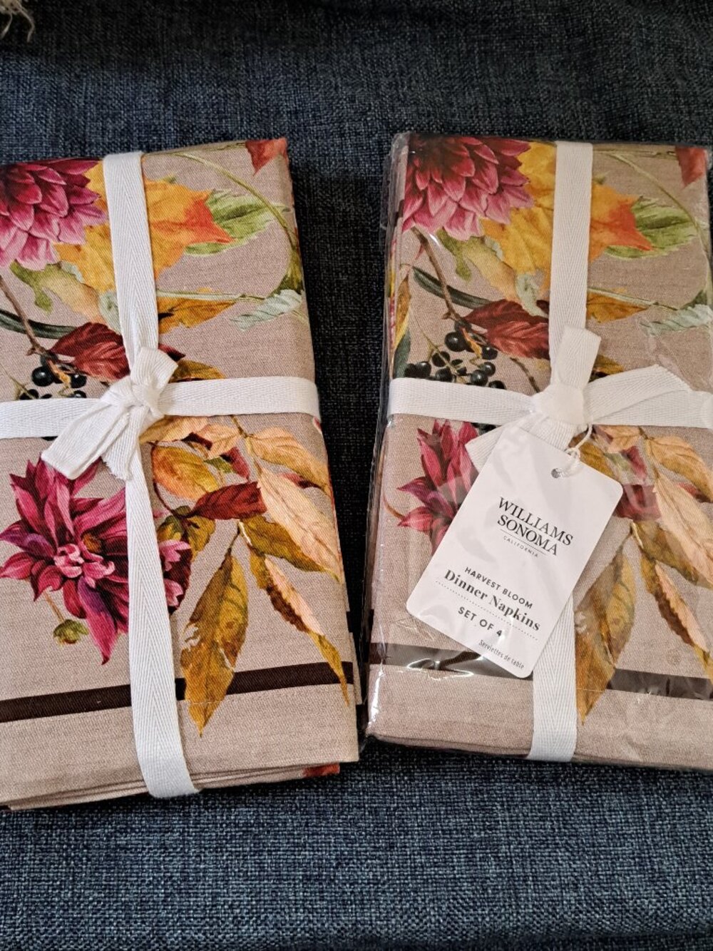8 WILLIAM SONOMA HARVEST BLOOM THANKSGIVING LINEN NAPKINS FALL DECOR NWT